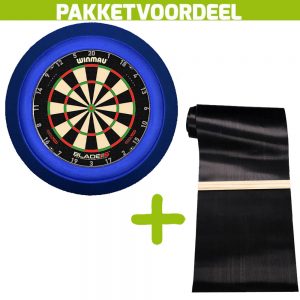 Winmau Blade 6 Triple Core + Rubberen Dartmat 120*300 incl oche + Dartbordverlichting Deluxe (Blauw)