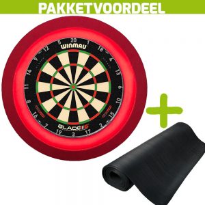 Winmau Blade 6 Triple Core + Rubberen Dartmat 120*250 + Dartbordverlichting Deluxe (Rood)