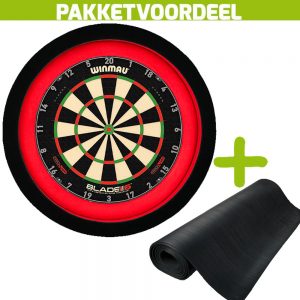 Winmau Blade 6 Triple Core + Rubberen Dartmat 120*300 + Dartbordverlichting Deluxe (Rood – Zwart)