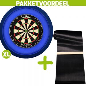 Winmau Blade 6 Triple Core + Rubberen Dartmat 120*300 incl oche + Dartbordverlichting Deluxe XL (Blauw)