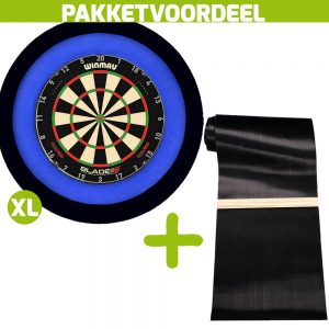 Winmau Blade 6 Triple Core + Rubberen Dartmat 120*300 incl oche + Dartbordverlichting Deluxe XL (Blauw – Zwart)