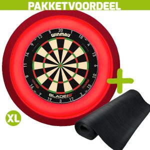 Winmau Blade 6 Triple Core + Rubberen Dartmat 90*250 + Dartbordverlichting Deluxe XL (Rood)