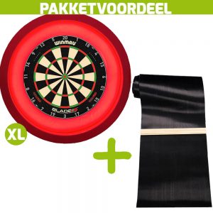 Winmau Blade 6 Triple Core + Rubberen Dartmat 120*300 incl oche + Dartbordverlichting Deluxe XL (Rood)