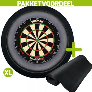 Winmau Blade 6 Triple Core + Rubberen Dartmat 60*250 + Dartbordverlichting Deluxe XL (Zwart)