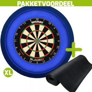 Winmau Blade 6 Triple Core + Rubberen Dartmat 120*250 + Dartbordverlichting Deluxe XL (Blauw)