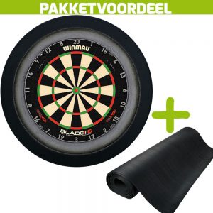 Winmau Blade 6 Triple Core + Rubberen Dartmat 60*300 + Dartbordverlichting Deluxe (Zwart)