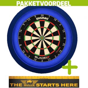 Winmau Blade 6 Triple Core + Bulls Throw Line Sticker + Dartbordverlichting Deluxe (Blauw)
