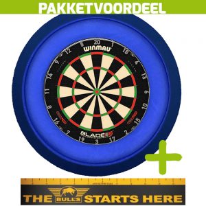 Winmau Blade 6 Triple Core + Bulls Throw Line Sticker + Dartbordverlichting Deluxe XL (Blauw)