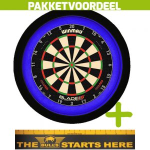 Winmau Blade 6 Triple Core + Bulls Throw Line Sticker + Dartbordverlichting Deluxe (Blauw – Zwart)