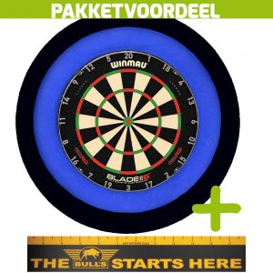 Winmau Blade 6 Triple Core + Bulls Throw Line Sticker + Dartbordverlichting Deluxe XL (Blauw – Zwart)