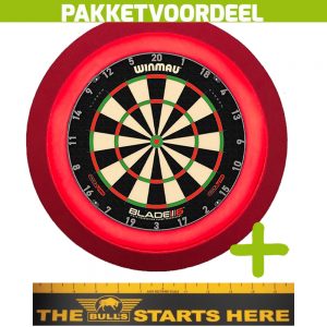 Winmau Blade 6 Triple Core + Bulls Throw Line Sticker + Dartbordverlichting Deluxe (Rood)