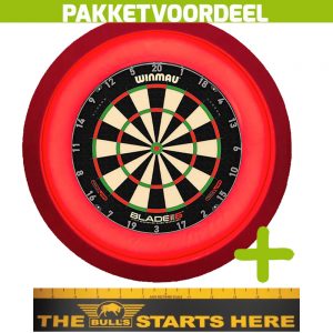 Winmau Blade 6 Triple Core + Bulls Throw Line Sticker + Dartbordverlichting Deluxe XL (Rood)