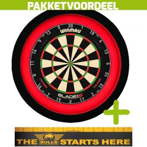 Winmau Blade 6 Triple Core + Bulls Throw Line Sticker + Dartbordverlichting Deluxe (Rood – Zwart)