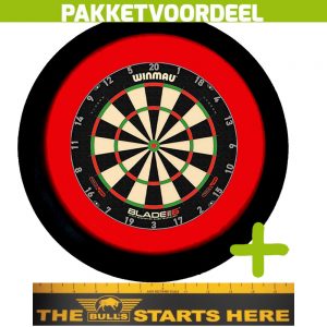 Winmau Blade 6 Triple Core + Bulls Throw Line Sticker + Dartbordverlichting Deluxe XL (Rood – Zwart)