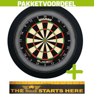 Winmau Blade 6 Triple Core + Bulls Throw Line Sticker + Dartbordverlichting Deluxe (Zwart)