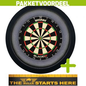 Winmau Blade 6 Triple Core + Bulls Throw Line Sticker + Dartbordverlichting Deluxe XL (Zwart)