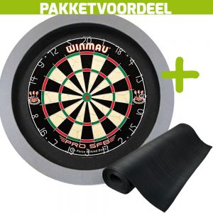 Winmau Pro SFB + Rubberen Dartmat 120*250 + Dartbordverlichting Basic (Grijs)