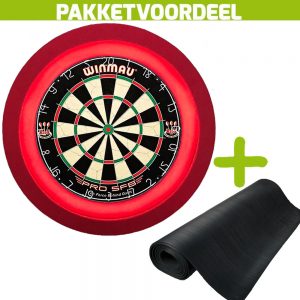 Winmau Pro SFB + Rubberen Dartmat 120*300 + Dartbordverlichting Deluxe (Rood)