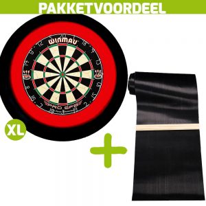 Winmau Pro SFB + Rubberen Dartmat 120*300 incl oche + Dartbordverlichting Deluxe XL (Rood – Zwart)