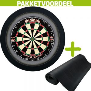 Winmau Pro SFB + Rubberen Dartmat 120*250 + Dartbordverlichting Deluxe (Zwart)