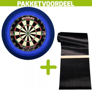 Winmau Pro SFB + Rubberen Dartmat 60*300 incl Oche + Dartbordverlichting Deluxe (Blauw)