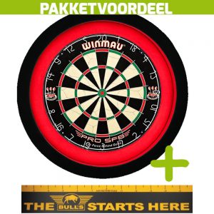 Winmau Pro SFB + Bulls Throw Line Sticker + Dartbordverlichting Deluxe (Rood – Zwart)