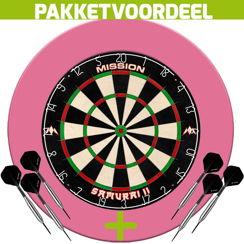 Dartbord-Surround-Voordeelpakket-Mission-Samurai-II-Rubberen-Surround-Roze-2-Sets-Brass