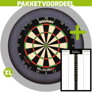 Dart Scorebord Voordeelpakket + Winmau Blade 6 Triple Core + Dartbordverlichting Basic (Grijs)