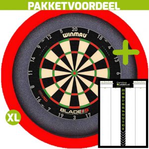 Dart Scorebord Voordeelpakket + Winmau Blade 6 Triple Core + Dartbordverlichting Basic XL (Rood)