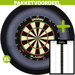 Dart Scorebord Voordeelpakket + Winmau Blade 6 Triple Core + Dartbordverlichting Basic XL (Zwart)