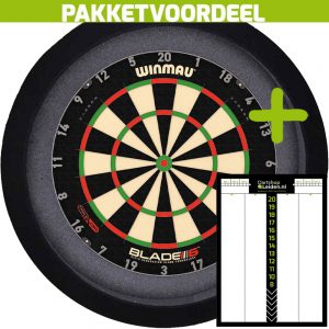 Dart Scorebord Voordeelpakket + Winmau Blade 6 Triple Core + Dartbordverlichting Basic (Zwart)