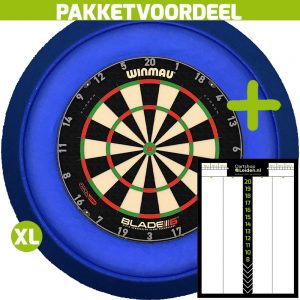 Dart Scorebord Voordeelpakket + Winmau Blade 6 Triple Core + Dartbordverlichting Deluxe XL (Blauw)