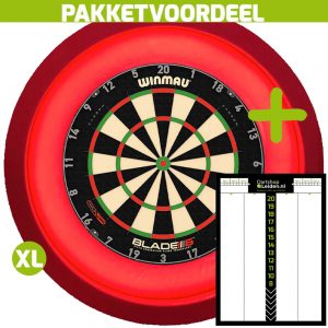 Dart Scorebord Voordeelpakket + Winmau Blade 6 Triple Core + Dartbordverlichting Deluxe XL (Rood)